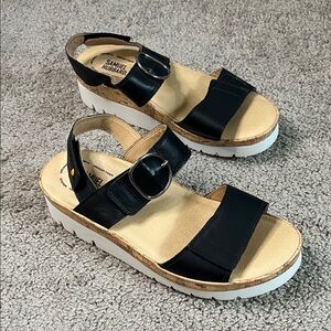 Samuel Hubbard Black Leather Portola 2 Strap Sandal Platform Size 8.5 Wide